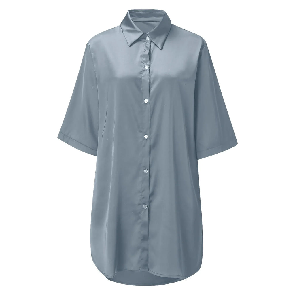 New Women's Solid Color Silky Comfortable Soft Pajamas Sexy Short Sleeve Nightshirt Smooth & Skin-Friendly Home Sleepwear Lounge