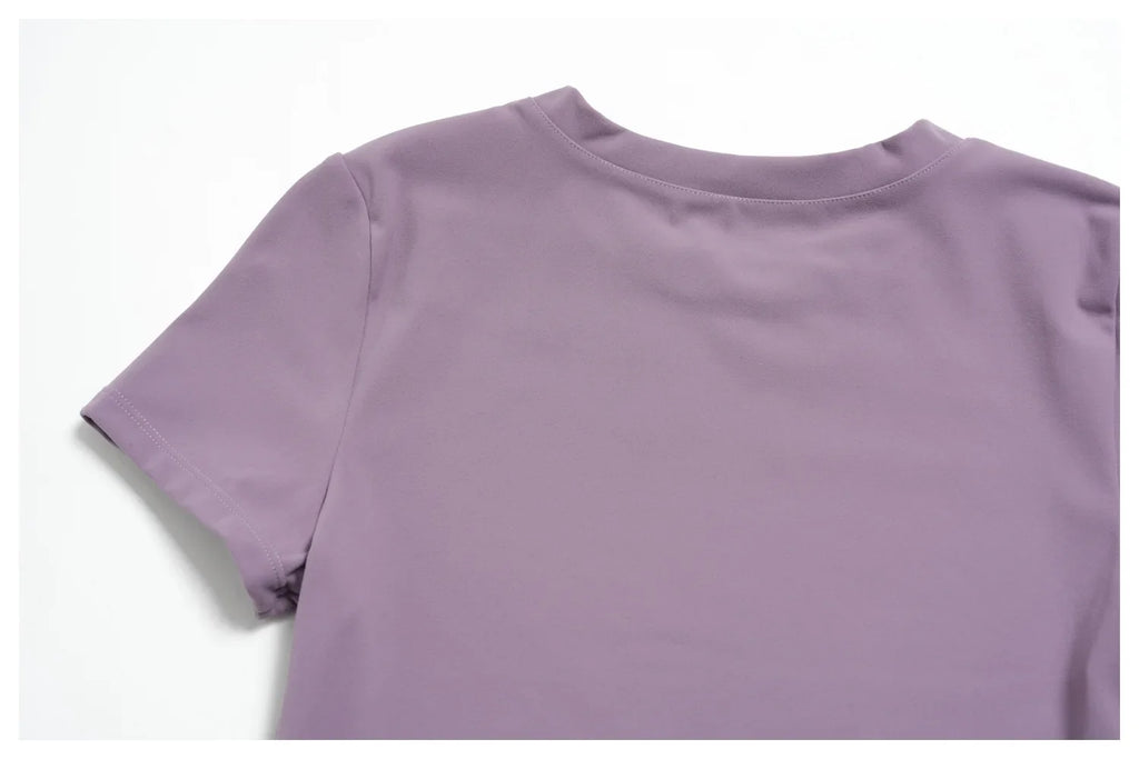 Creamy 2 Pieces Workout Suit Women Yoga Outfits Short Sleeve O Neck Slim Sports T Shirts High Waist Flare Pants Gym Fitness Sets