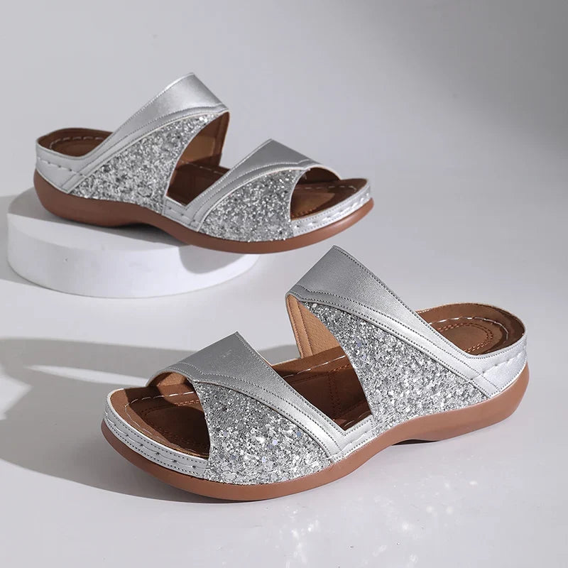 Golden Glitter Platform Sandals for Women Summer Lightweight Wedge Heel Sandles Woman Plus Size 43 Thick Sole Sandalias Mujer