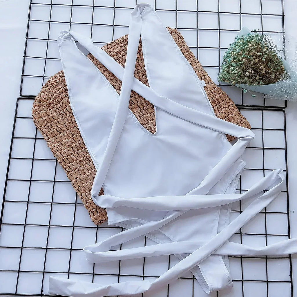4 Colors One-Piece Swimsuit Swimwear Women Solid Sexy Deep V-neck Bathing Suit Beachwear High Elastic Straps Maio Feminino Praia