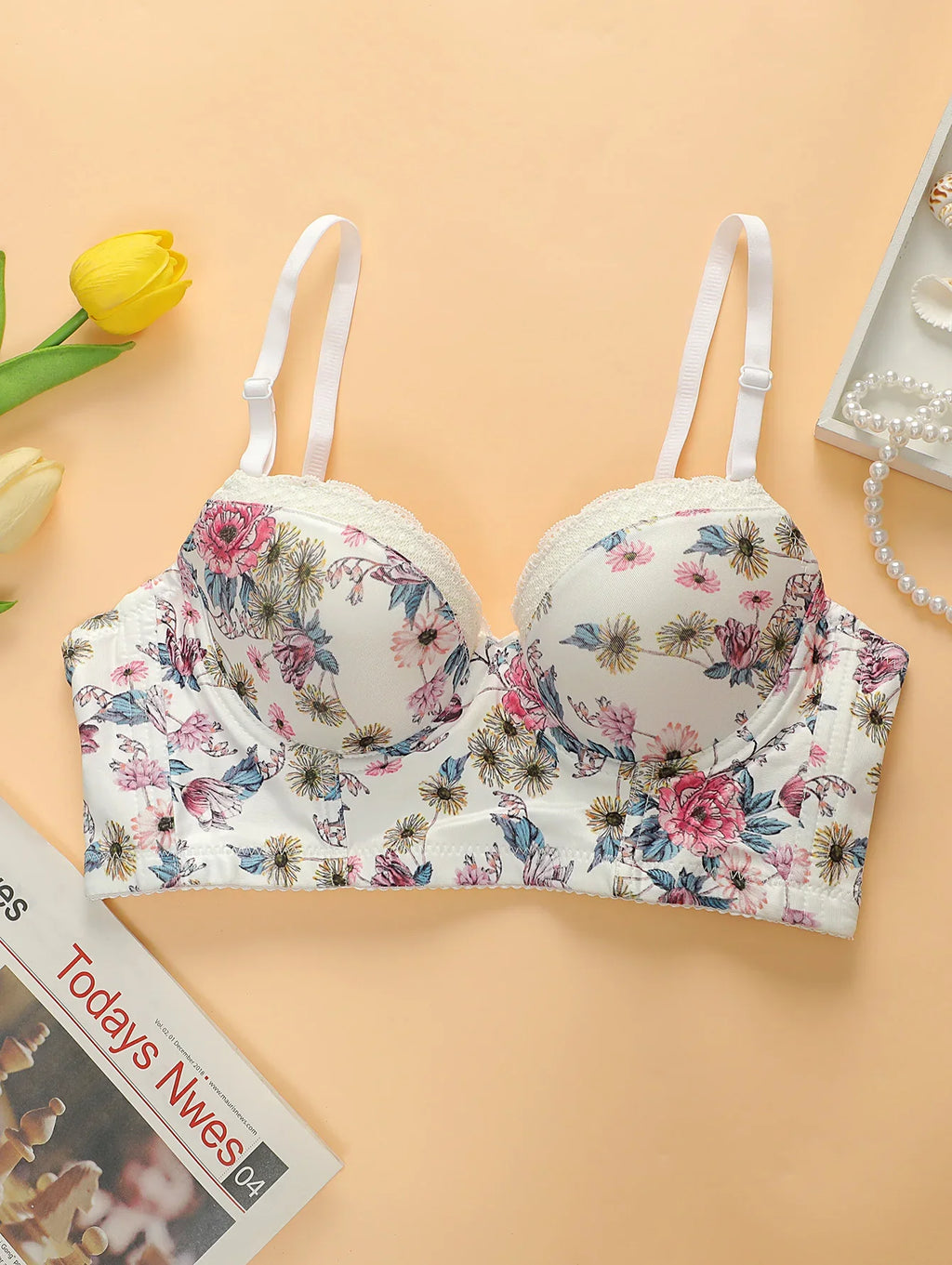 Bestselling Women's Underwear Bras Floral Prints Adjustable Straps Shapewear Thin Underwear Comfortable B2058