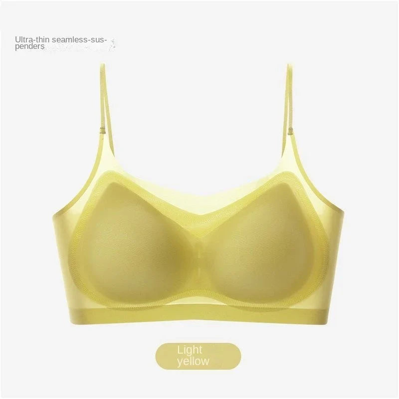 Ultra-Thin Breathable Ice Silk Top Bra Women's Seamless Back Halter Vest Wrap Bra Small Chest Together