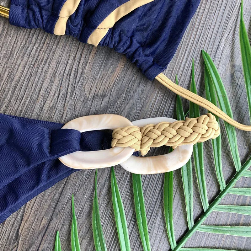 Splicing Halter Knitted Bikini Women Swimwear Female Swimsuit Two-pieces Bikini Set Brazilian Bather Bathing Suit Swim Beachwear