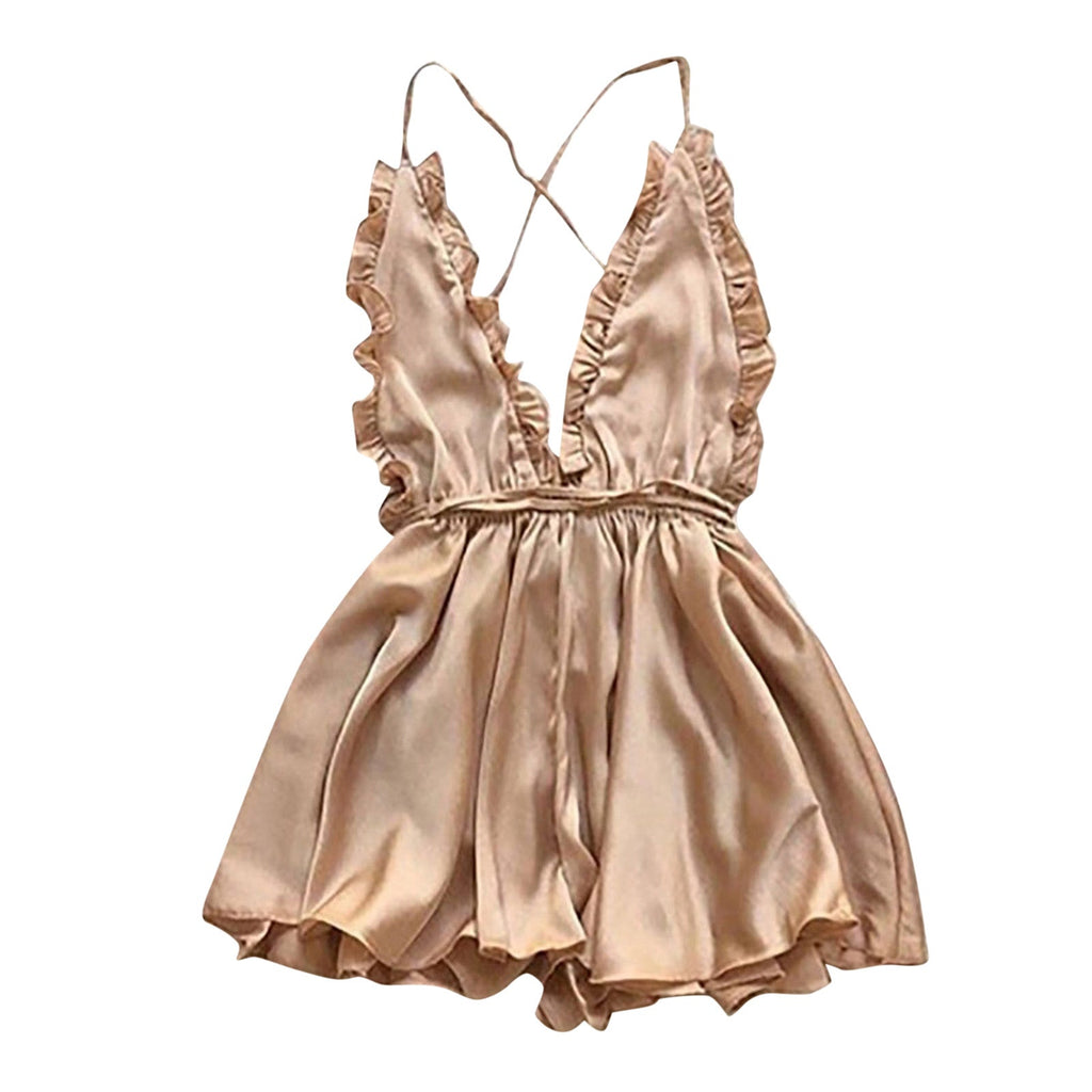Sexy Lingerie Women's Sexy Dress With Wooden Ear Edge Deep V Neck Neck Tie Backless Sexy Lingerie Set 3x
