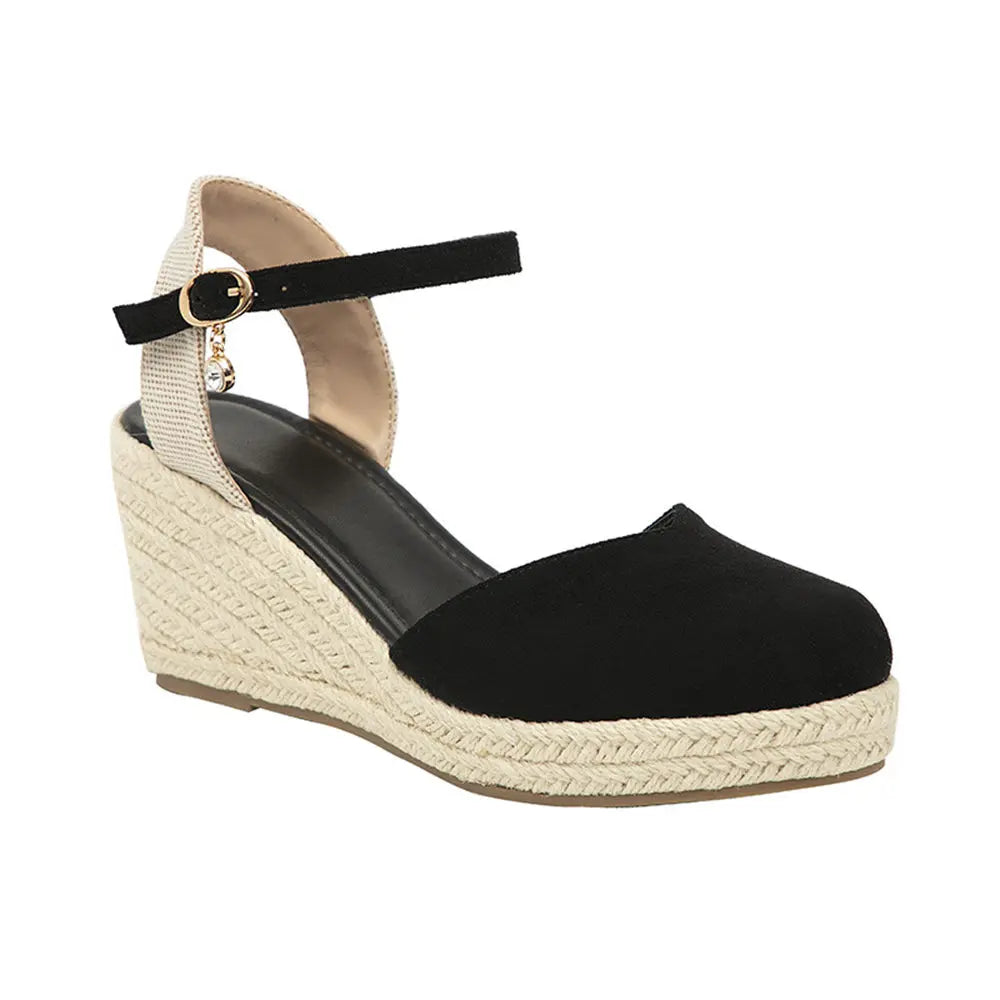 2024 Big Size 43 Women's Comfy Walking Wedge Espadrilles Sandals Summer Leisure Round Toe Platform Ankle Strap Shoes