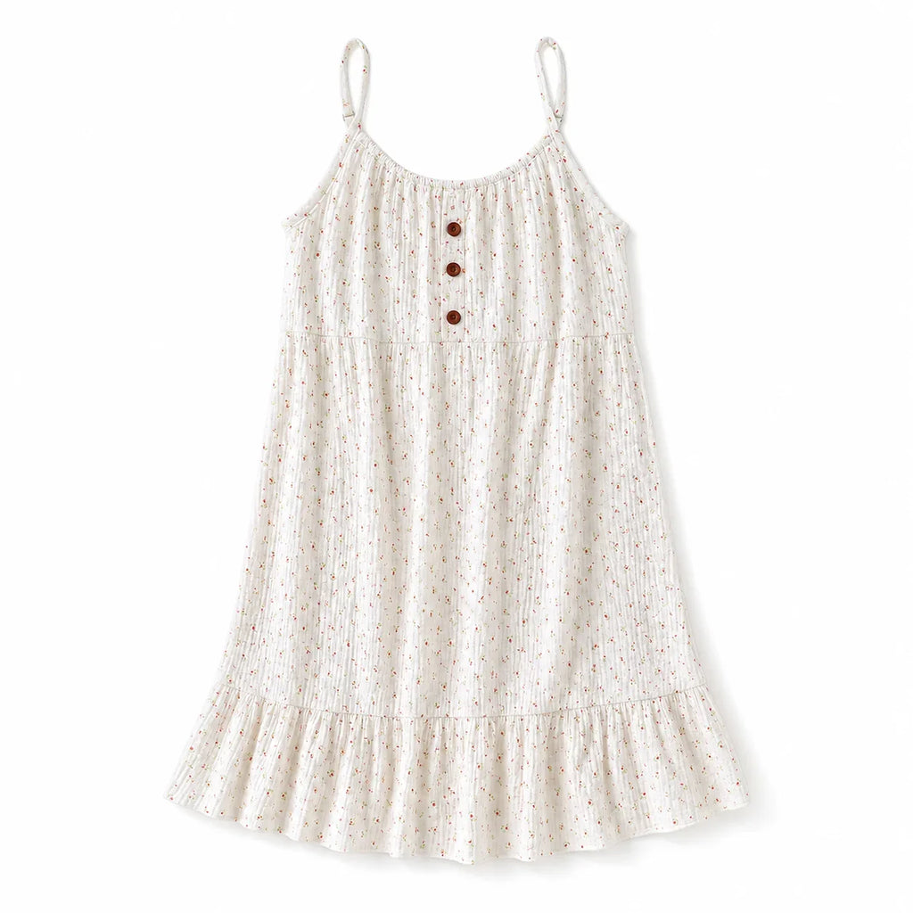 Women's 100% Cotton Crepe Gauze Nightgown Floral Sleeveless Spaghetti Strap Knee-Length Summer Home Sleep Dress M-XL