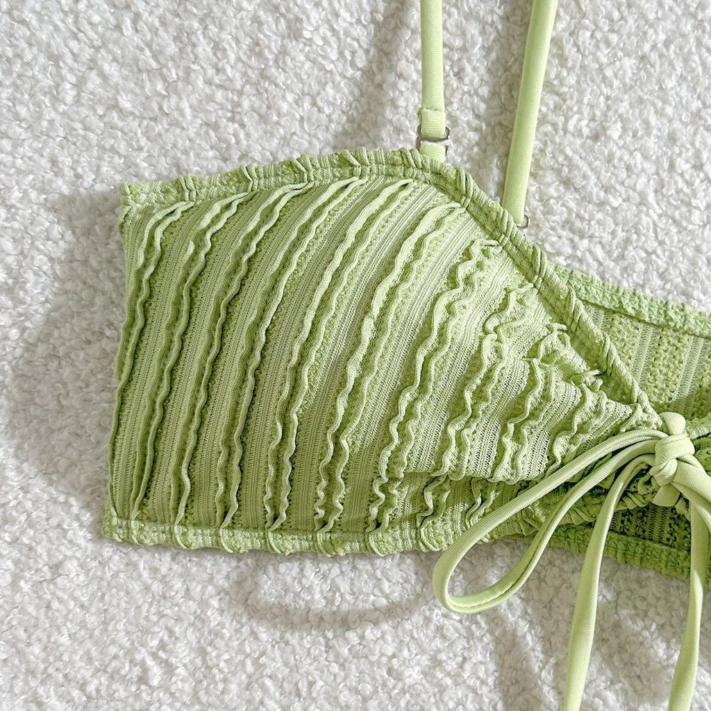 Wrinkled Crinkled Tie Knotted Bikini Women Swimwear Female Swimsuit Two-pieces Bikini Set Brazilian Bathing Suit Swim Beach Wear