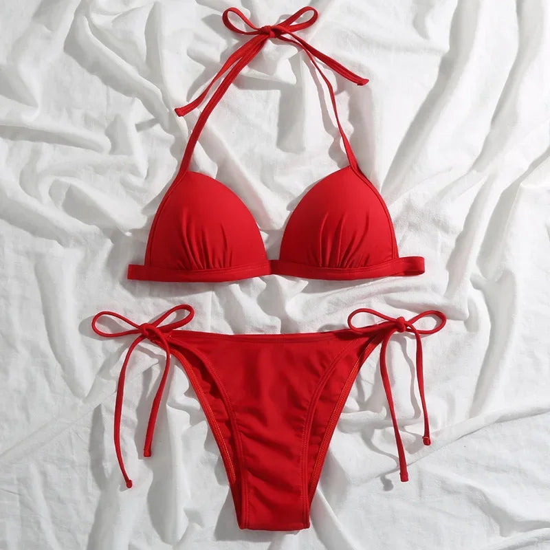 2025 Halter Bra Cup Bikini Women Swimsuit Female Push Up Swimwear Two Pieces Bikini Set Brazilian Bather Bathing Suit Swim Lady