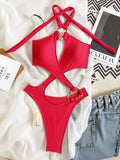 2026 Sexy Halter Tummy Cut Out Monokini Women Thong Swimwear One Piece Swimsuit Female High Leg Cut Bathing Suit Swim Bodysuit