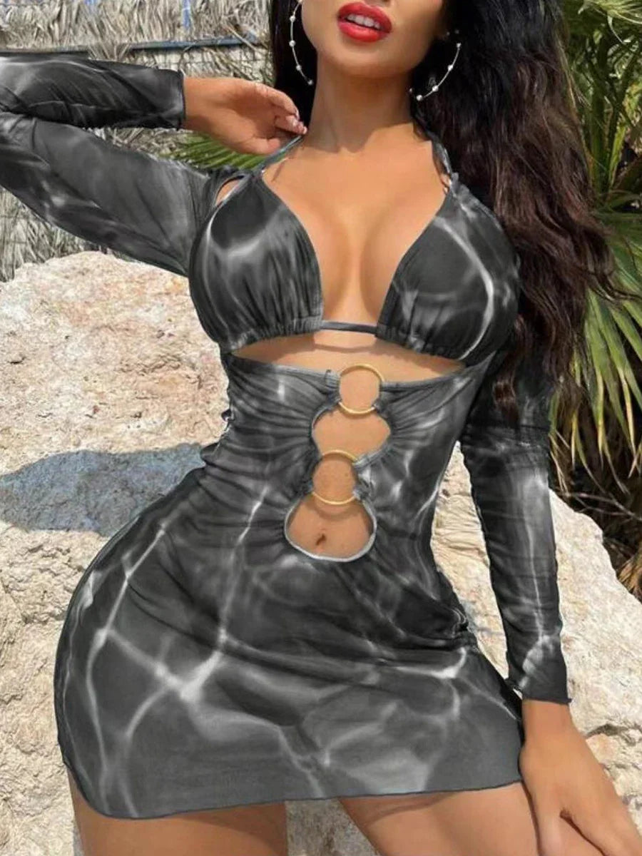 3 Pieces Halter Bikini 2026 & Drawstring Ring Link Beach Skirt Women Swimsuit Sexy Swimwear Female Bathers Bathing Swimming Suit
