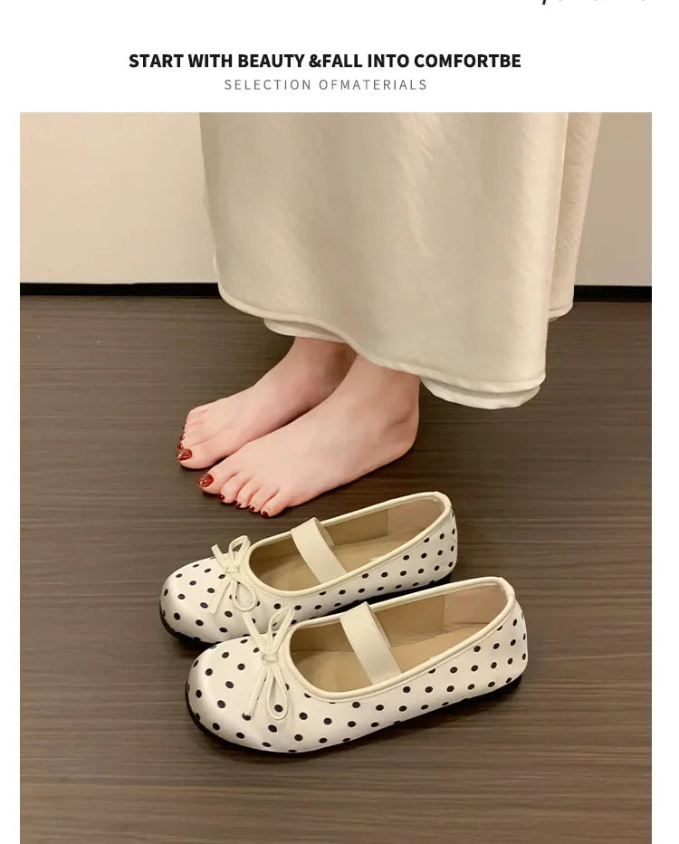 Polka Dot Women Ballet Flats Comfortable Round Toe Elastic Band Shoes Street Style Soft Sole Ladies Eelgant Wedding Dress Shoes