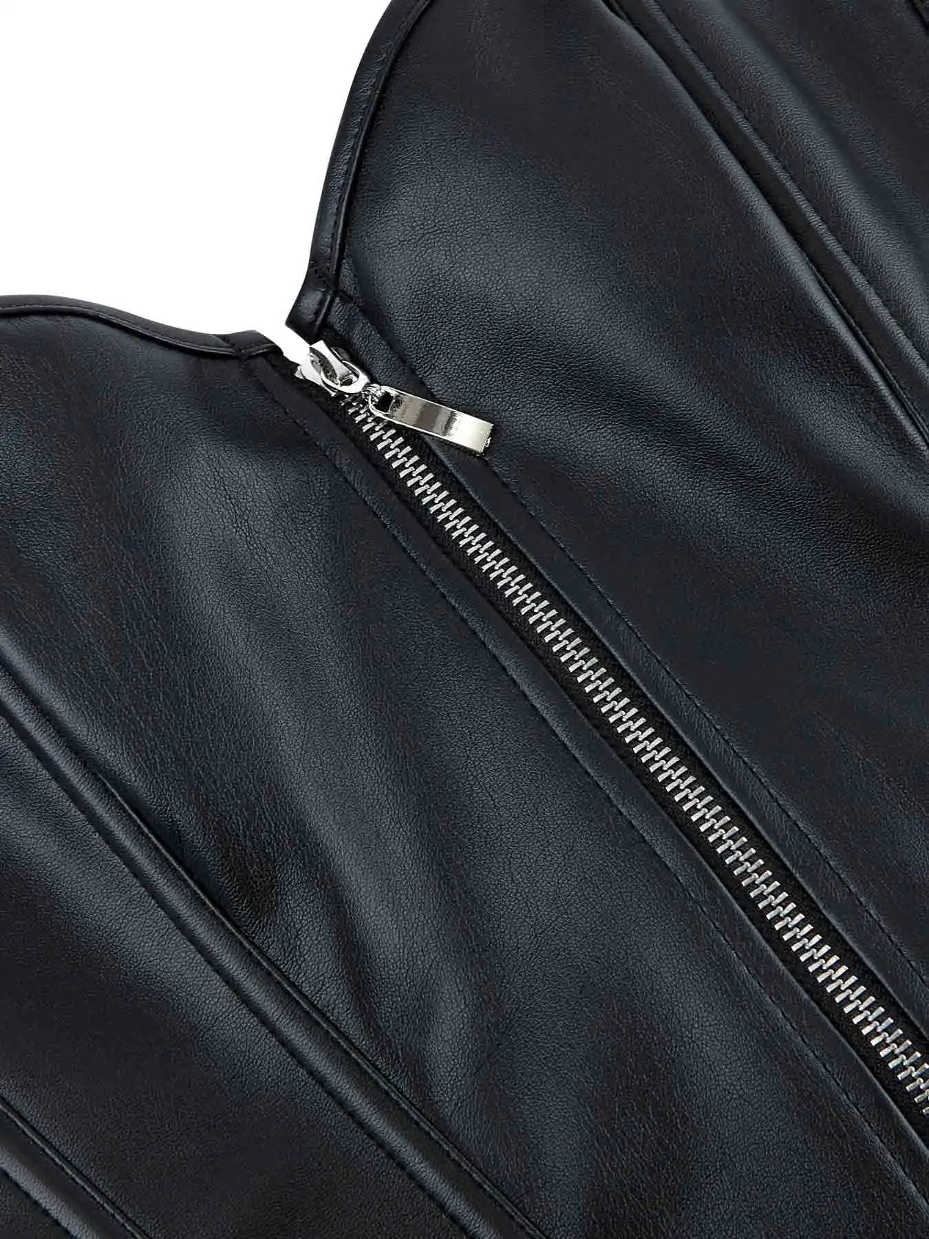 Zipper bone dress sexy chest support abdomen corset European and American court body shaping PU smooth tight bodice