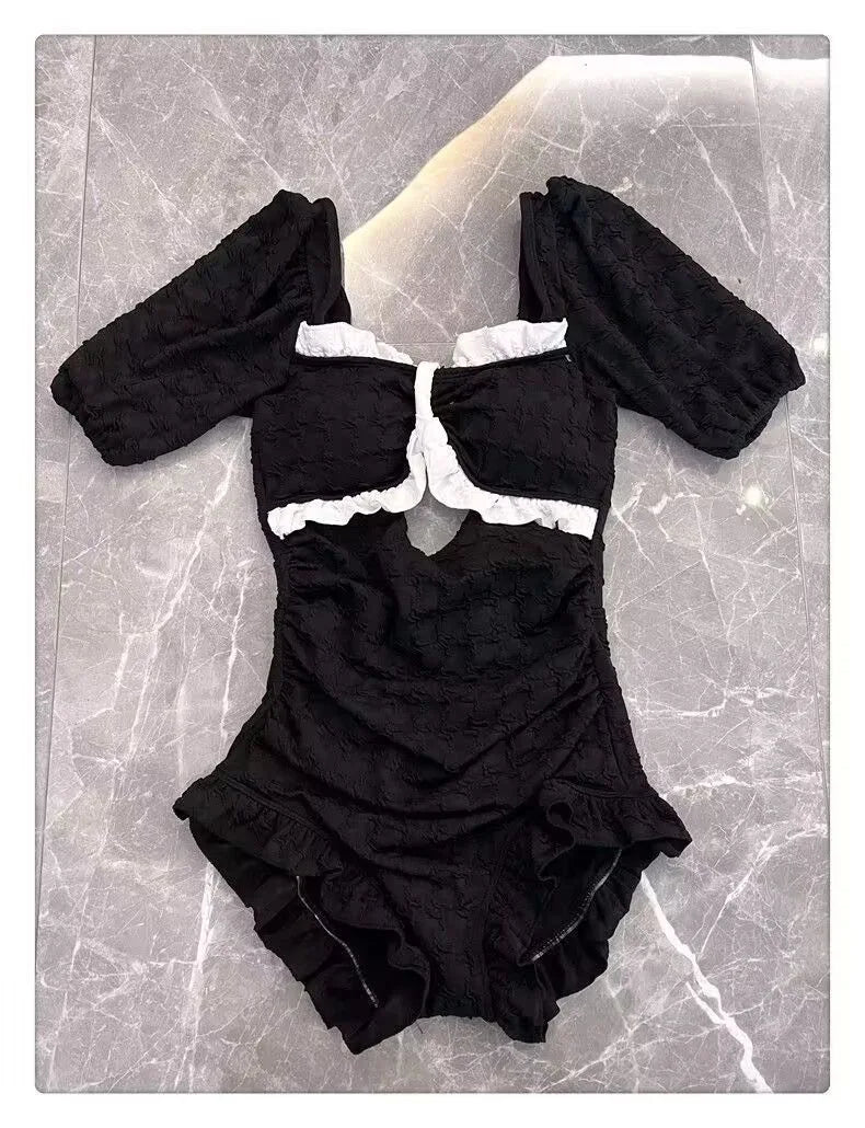 Hot Selling Swimsuit Women's New Black One-piece Cover Belly Slimming Skirt Style Flat Corner Hot Spring Conservative Swimsuit