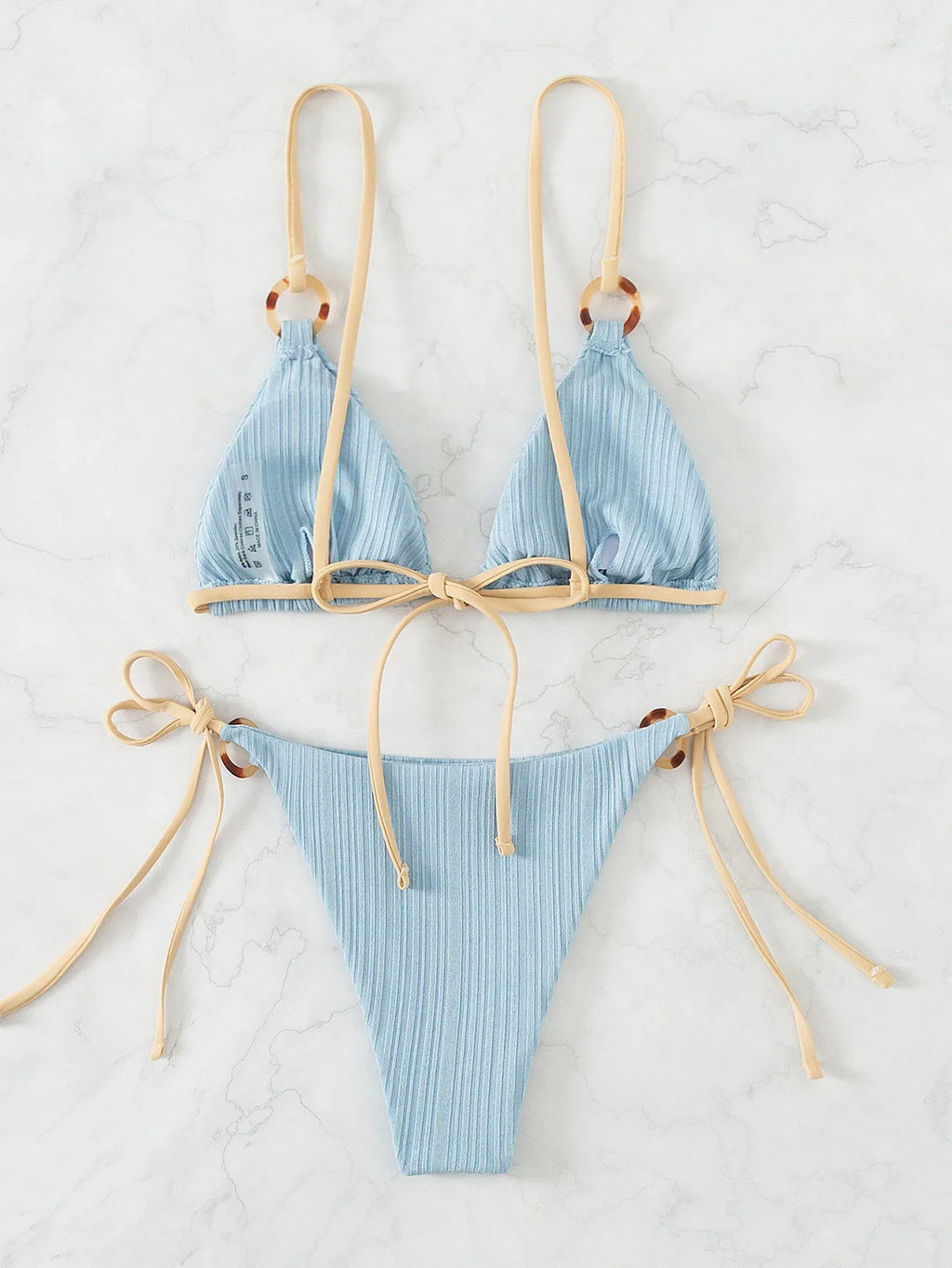 Sexy Rib Texture Triangle String Bikini Set Women Push Up Padded Thong Swimsuit Female Cut Out Bathing Suit Swimwear Biquini