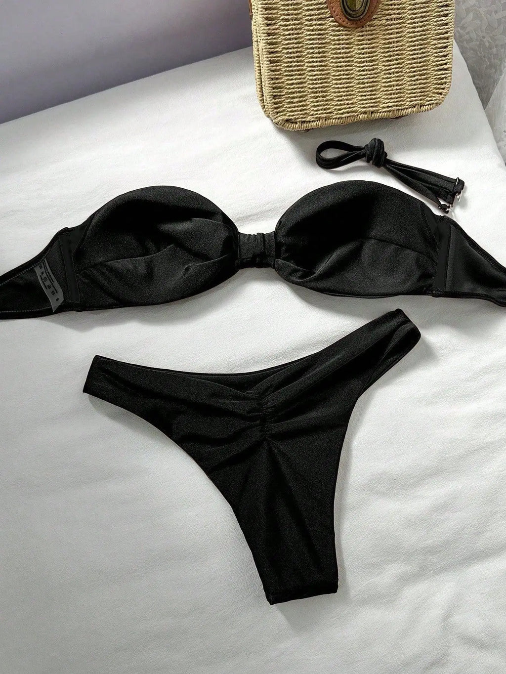 Sexy Bandeau Bikini 2026 Women Coffee Braiding Rope Pleate Tie Push Up High Waist Swimsuit Beach Holiday Bathing Suit Swimwear