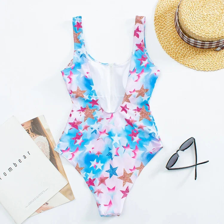 2026 Printed Zipper Swimsuit One Piece Sexy Swimwear Women Floral Bathers Bathing Swimming Swim Suit Female Beachwear