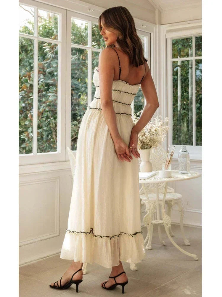 Foridol Spaghetti Strap White Sundress Flounced Edge Women's Dress Summer Beach Style Maxi Dress Bowknot Boho Vestidos 2025