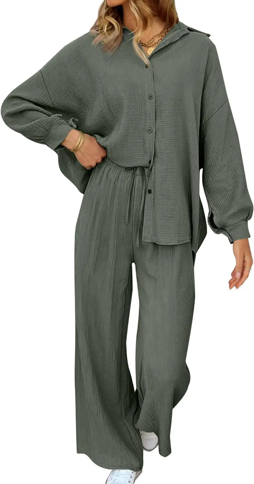 2026 Spring and Summer Casual Suit New Fashion Suit Loose Casual Top Wide Leg Pants Two-piece Set for Women
