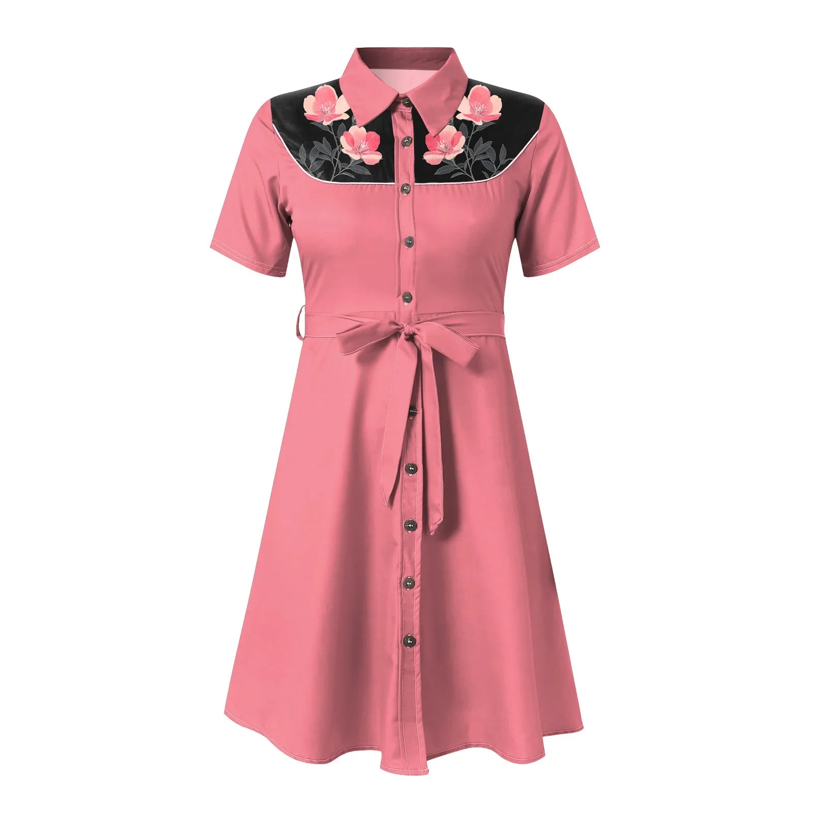 Western Cowgirl Printed Dress Halloween Cosplay Costume Summer Cowboy Button-Down Dress Short Sleeves 100% Cotton Sexy Dress