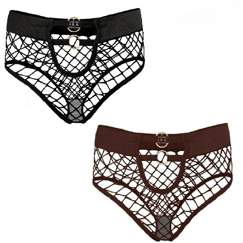 2pcs Sexy Women's Panties Briefs  Elasticity Underwear Mid Waist Fishnet Lingerie Ladies Hollow Out Transparent Underpants