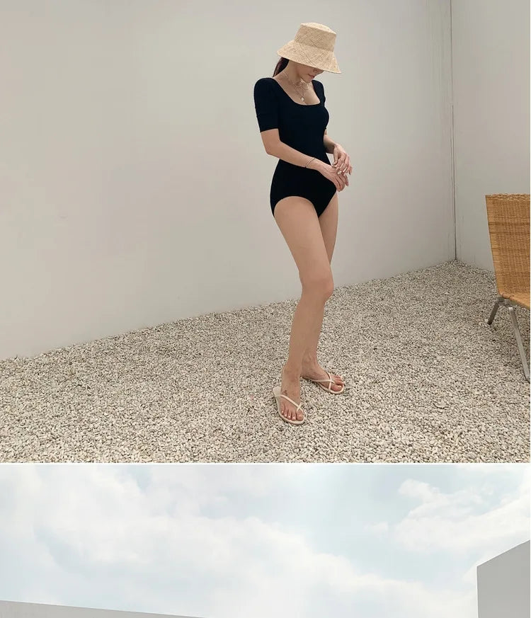 New Korea Sexy Mesh Cut Hollow Out High Waist Swimsuit Lady Monokini One Piece Swimwear Women Swim Bath Suit