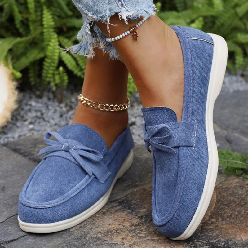 Solid Color Faux Suede Flat Shoes Women Spring Autumn Plus Size Bowknot Flats Woman Round Toe Non Slip Casual Shoes Female