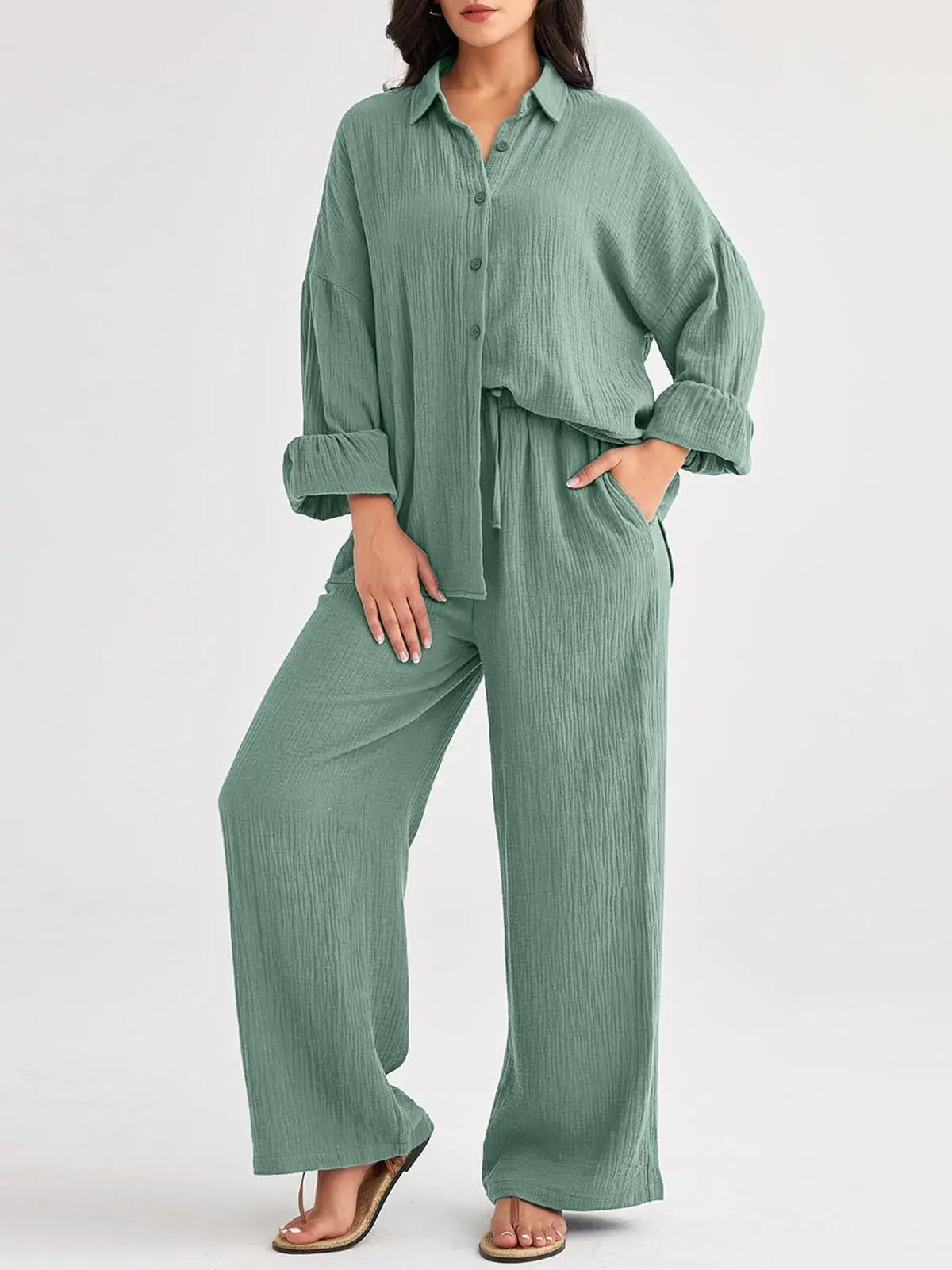 2026 Spring and Summer Casual Suit New Fashion Suit Loose Casual Top Wide Leg Pants Two-piece Set for Women