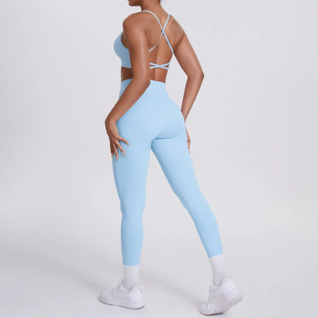Women's Seamless Yoga Set Cross Back Sports Bra & High Waist Booty Lifting Yoga Leggings Gym Running Fitness Workout Outfit