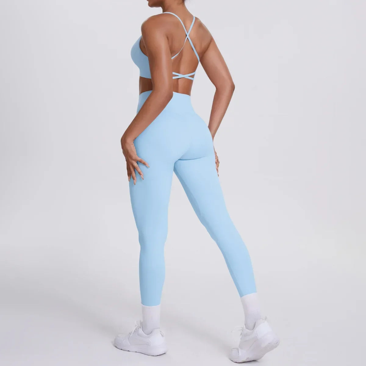 Women's Seamless Yoga Set Cross Back Sports Bra & High Waist Booty Lifting Yoga Leggings Gym Running Fitness Workout Outfit