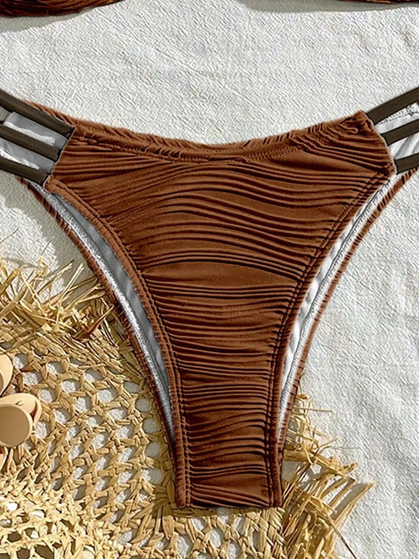 XS - L Wrinkled U Rings Bandeau Bikini Women Swimwear Female Swimsuit Two-pieces Bikini Set Bather Bathing Suit Swim Beachwear