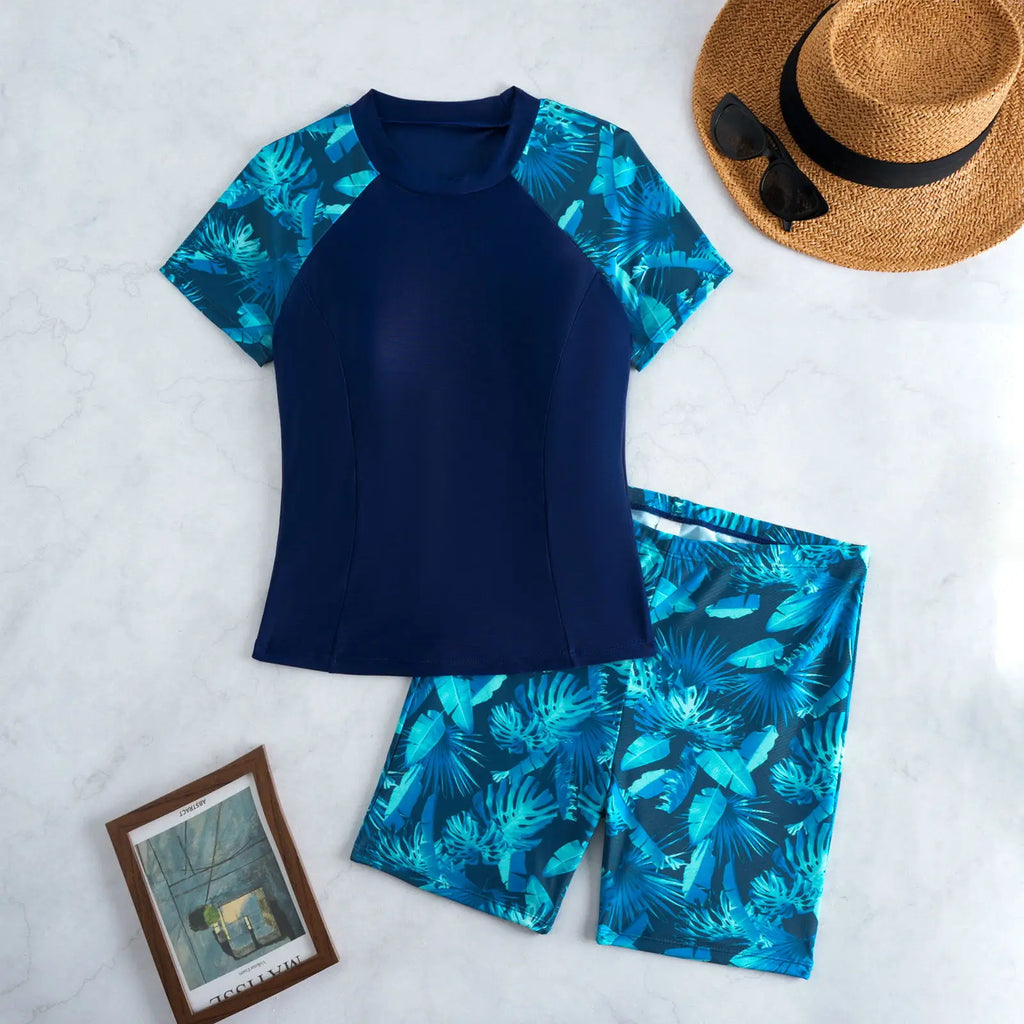 2026 Short Sleeves Tankini 2 Pieces Swimwear Female Printed Swimsuit Women Bathers Bathing Swimming Swim Suit Beachwear