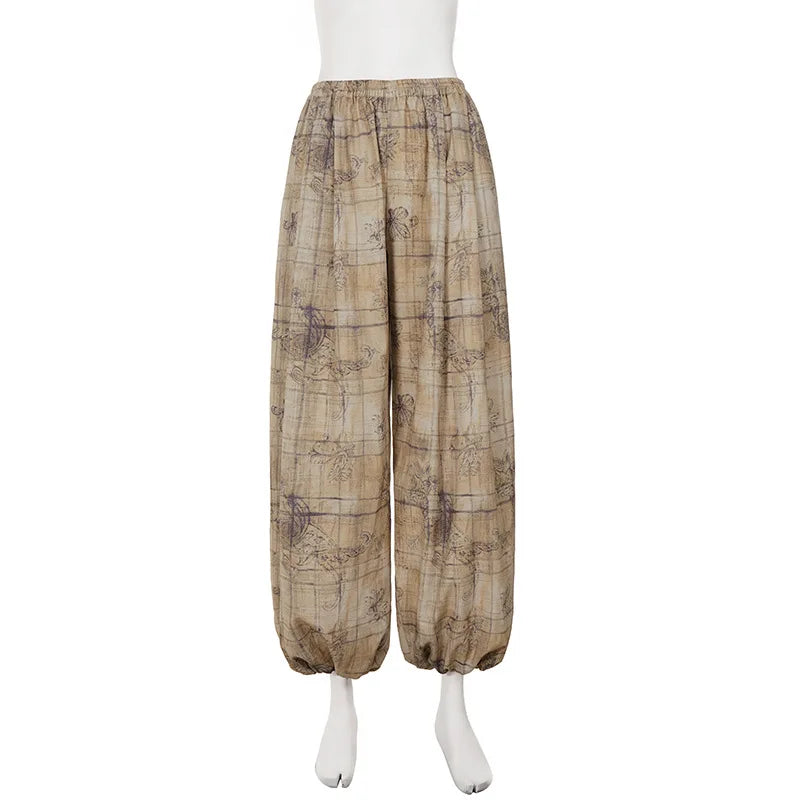 Low-waisted, loose-fitting, wide-slip casual trousers, lightweight woven trousers
