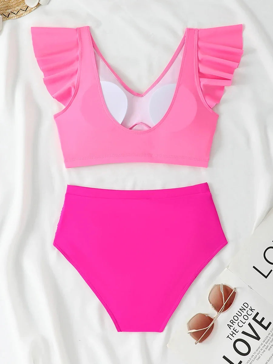 2026 Ruffle Bikinis Women Sexy Swimwear Female High Wasit Swimsuit Bathers Bathing Swimming Swim Suit Beachwear Summer