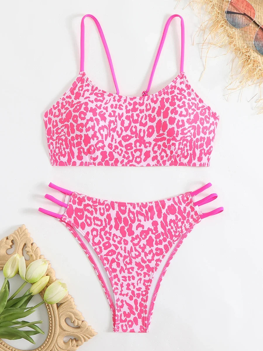 2025 Strappy Bikini Set Sexy Swimsuit Women Leopard Padded Swimwear Female Bathers Bathing Swimming Swim Suit Beachwear