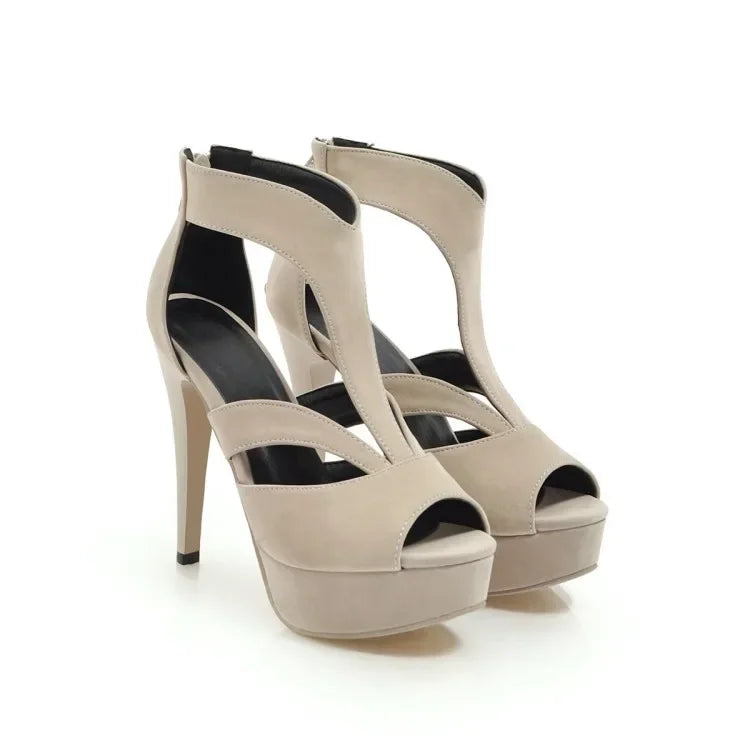 Summer New Pattern Europe and America Fashion Black Sexy Fine Heel Waterproof Fish Mouth High-heeled Women Sandals Size 34-43