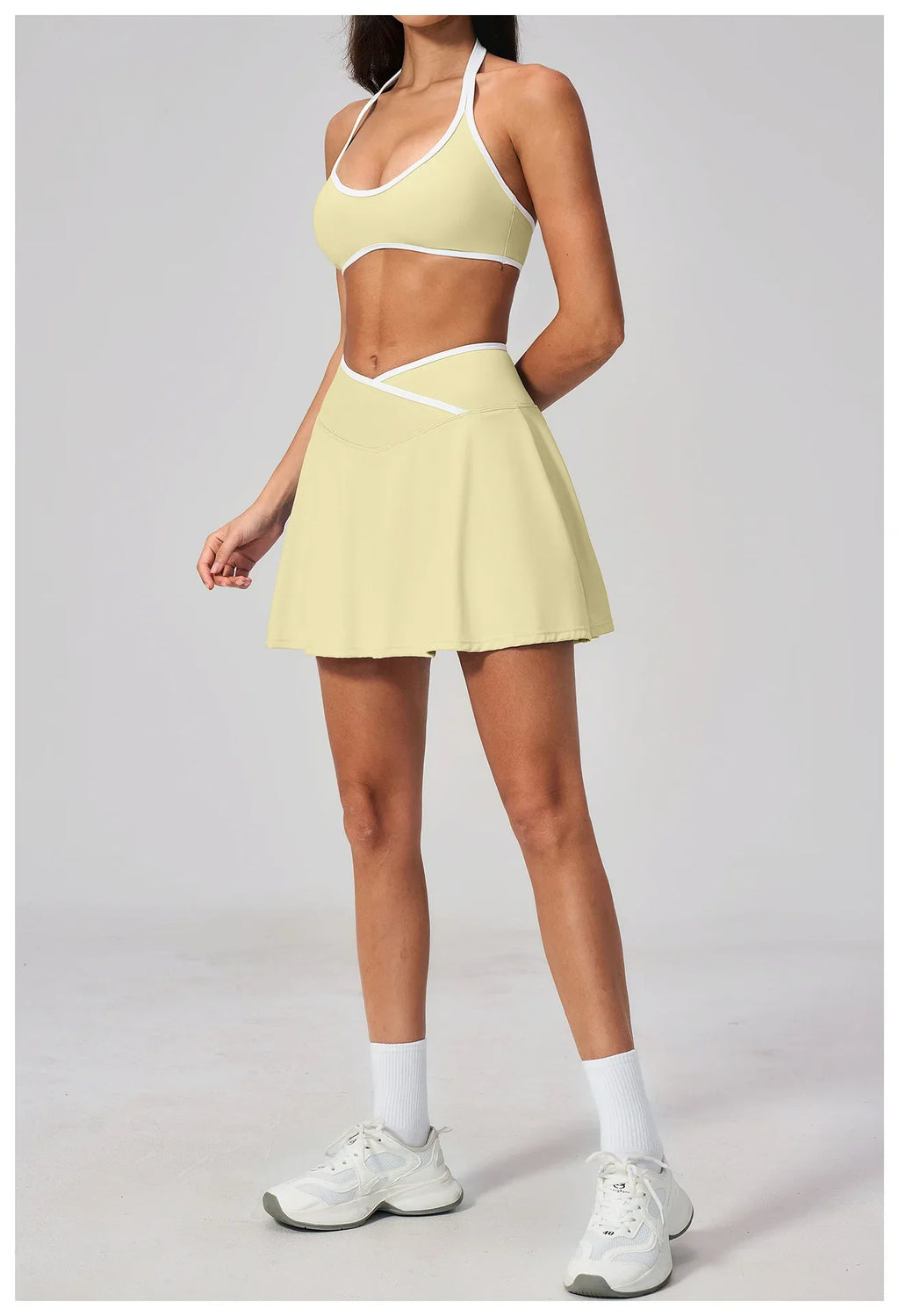 Summer New Outdoor Breathable Yoga Sets Women Color Block Shockproof Sports Bra Tennis Pleate Skirt Gym Workout Fitness Suits