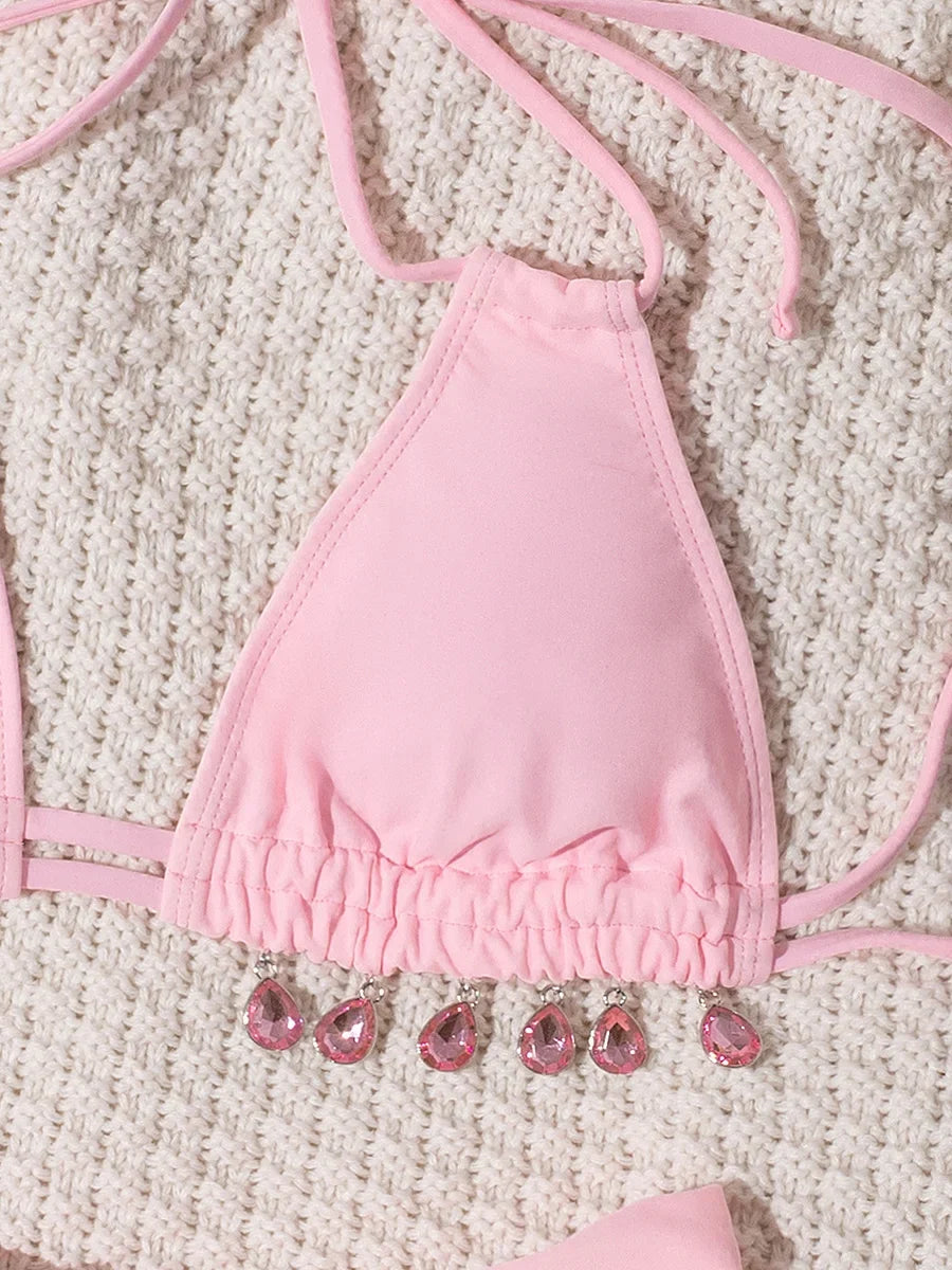 2026 Halter Luxury Rhinestones Diamond Bikini Female Swimsuit Women Swimwear Two-pieces Bikini Set Bather Bathing Suit Swim Lady