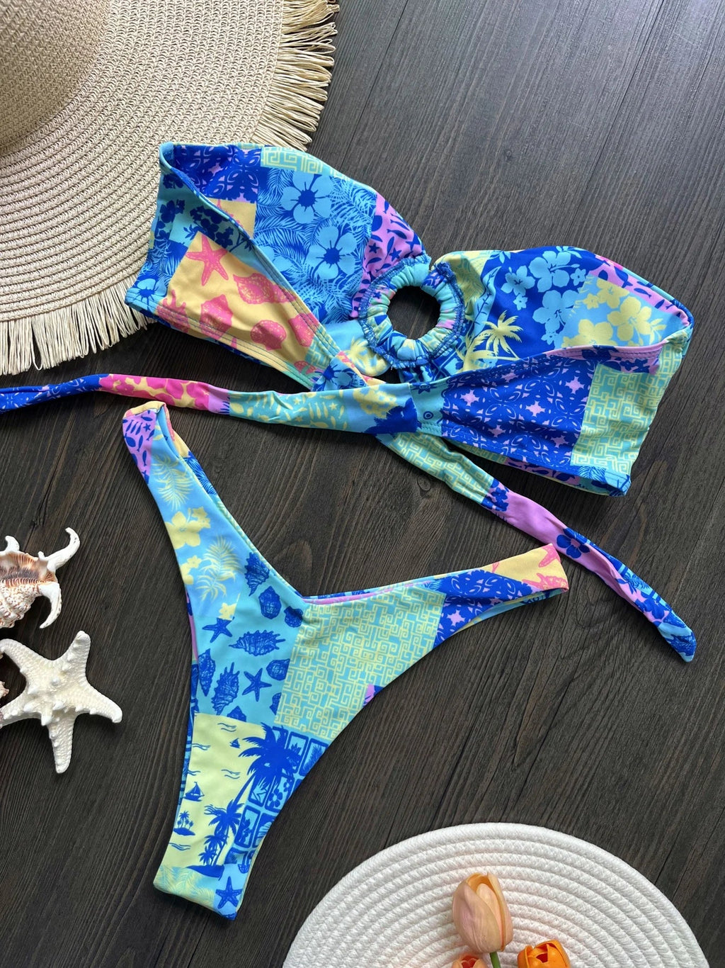 Sexy Colorful Floral Printed Bandeau Bikini Female Swimsuit Women Swimwear Two-pieces Bikini set Bather Bathing Suit Swim