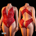 Plus Size Sexy Crotchless Lingerie Women Lace Hollow Bodysuit Erotic Pajamas Teddy Babydoll Dress Deep V Open Bra Underwear Set