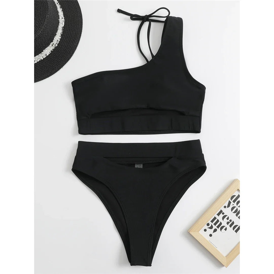 Sexy Tummy Cut out Female Swimsuit High Waist Bikini Women Swimwear Two-Pieces Bikini Set Bather Bathing Suit Swim Lady V2549