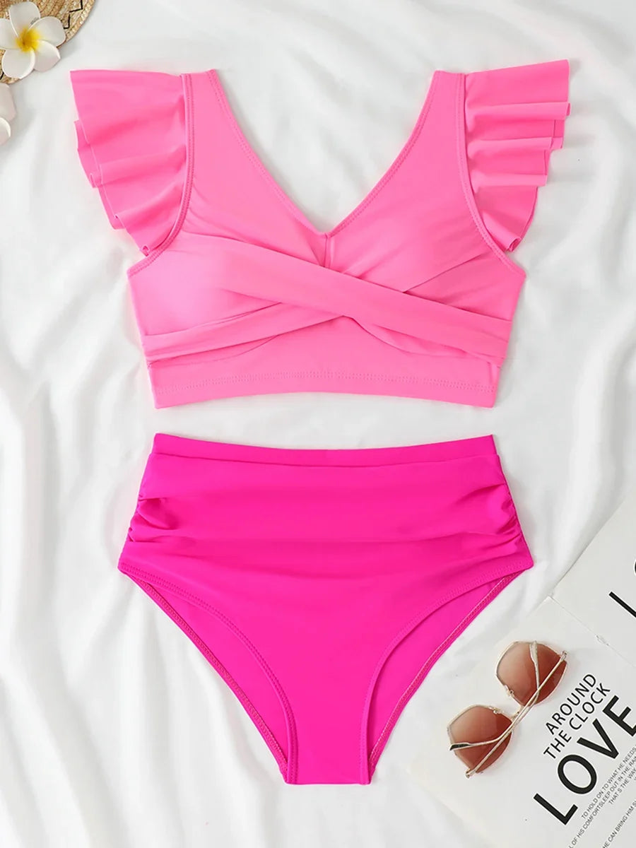 2026 Ruffle Bikinis Women Sexy Swimwear Female High Wasit Swimsuit Bathers Bathing Swimming Swim Suit Beachwear Summer