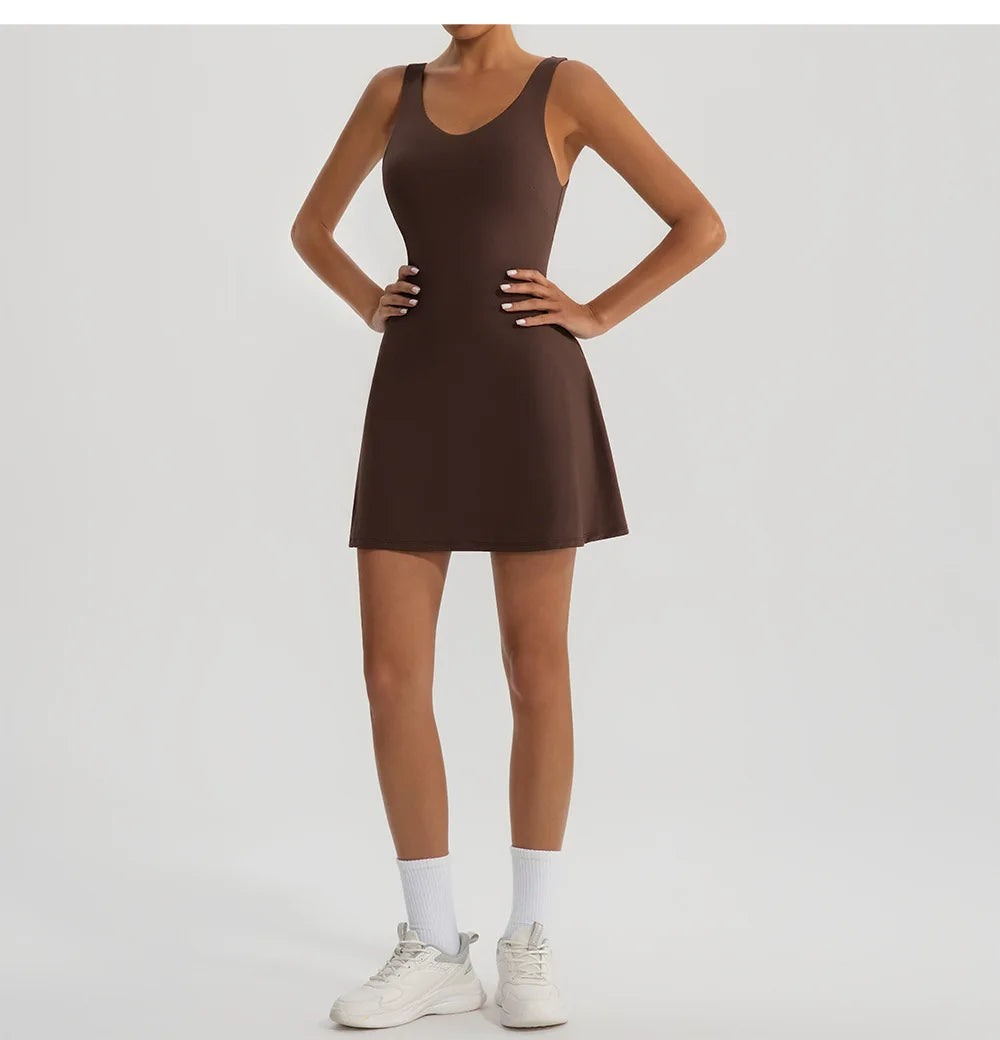 Tennis Fitness Dresses Women Fake Two Piece Sports Dress Outdoor Casual High Elasticity  Running Yoga Golf Mini Skirts