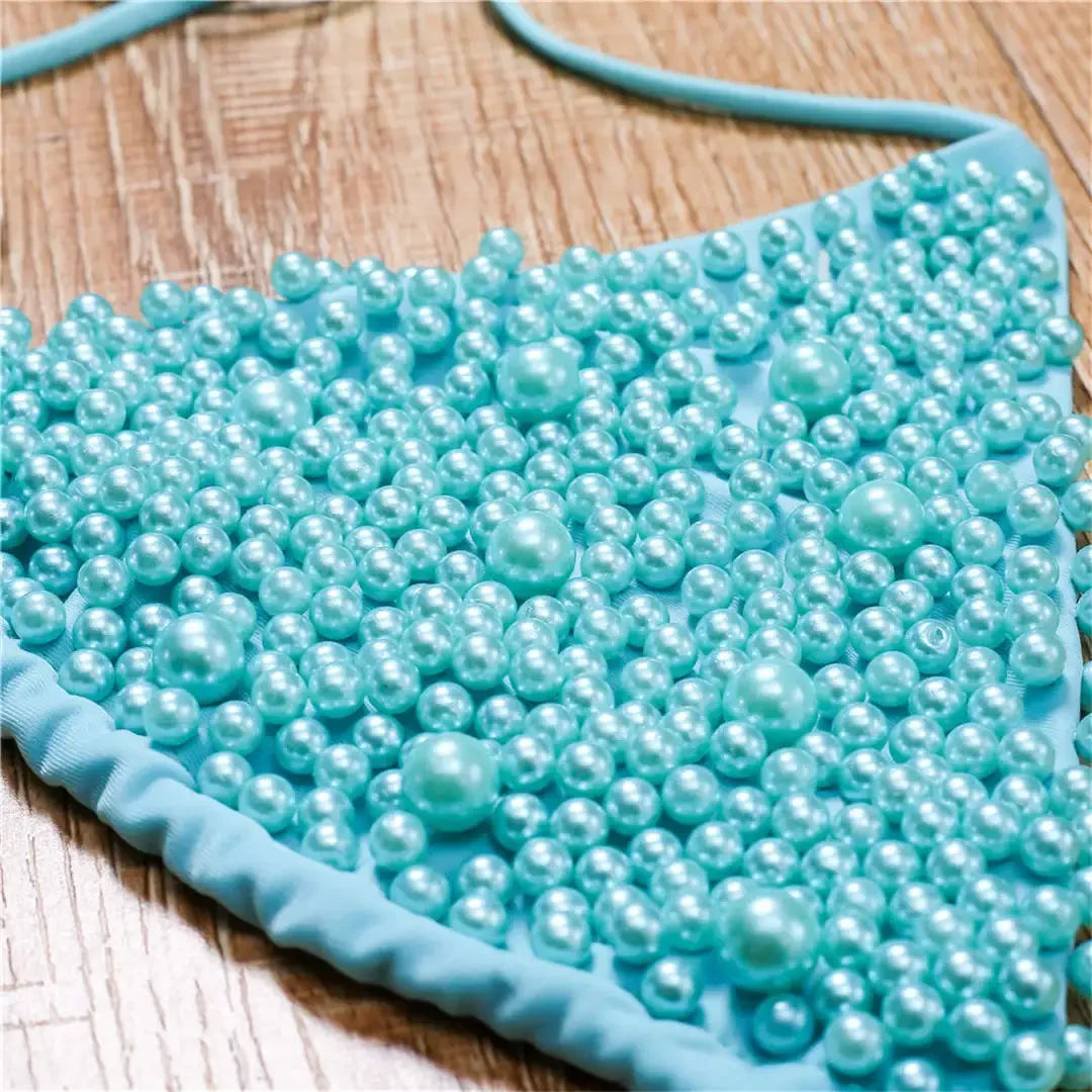 Halter Luxury Pearl Bikini Mini Micro Bikinis Female Swimsuit Women Swimwear Two-pieces Bikini Set Bather Bathing Suit Swim Lady