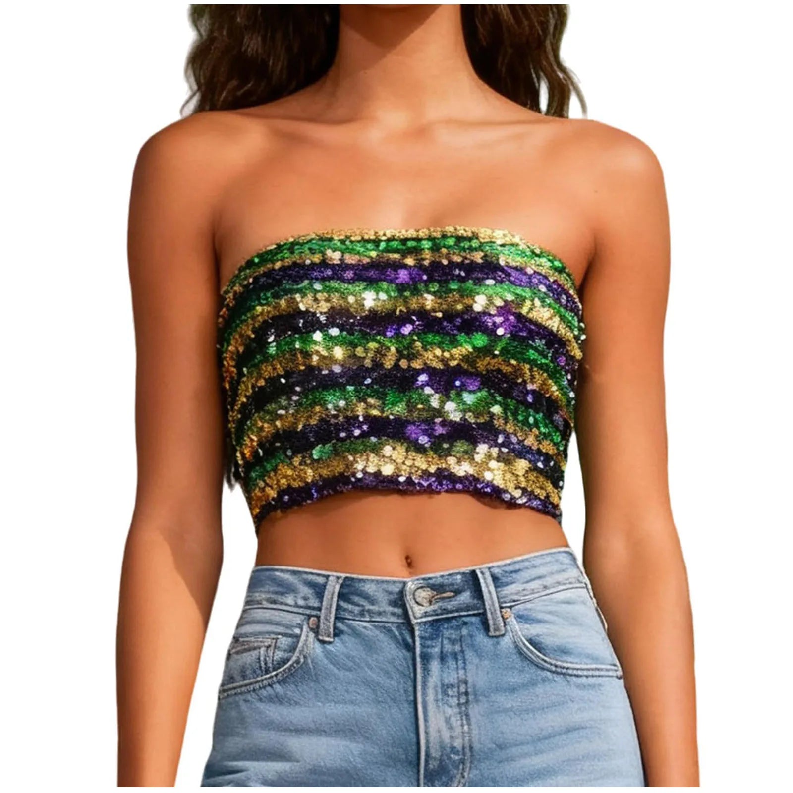 Y2k Tops Women Carnival Sexy Sequin Strapless Sleeveless Vest Party Performance Bandeau Vests Seductive Womens Top Popular