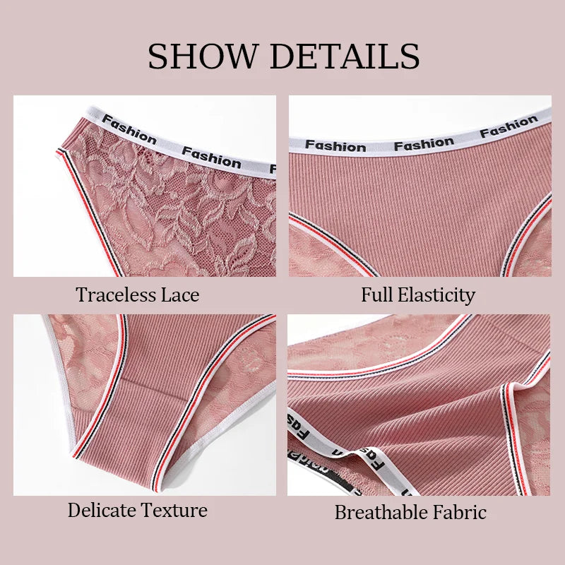 3Pcs/Set Women's Cotton Lace Panties V-Waist Sexy Sport Low Waist Briefs S-XL Comfortable Underwear Female Soft Color Underpants