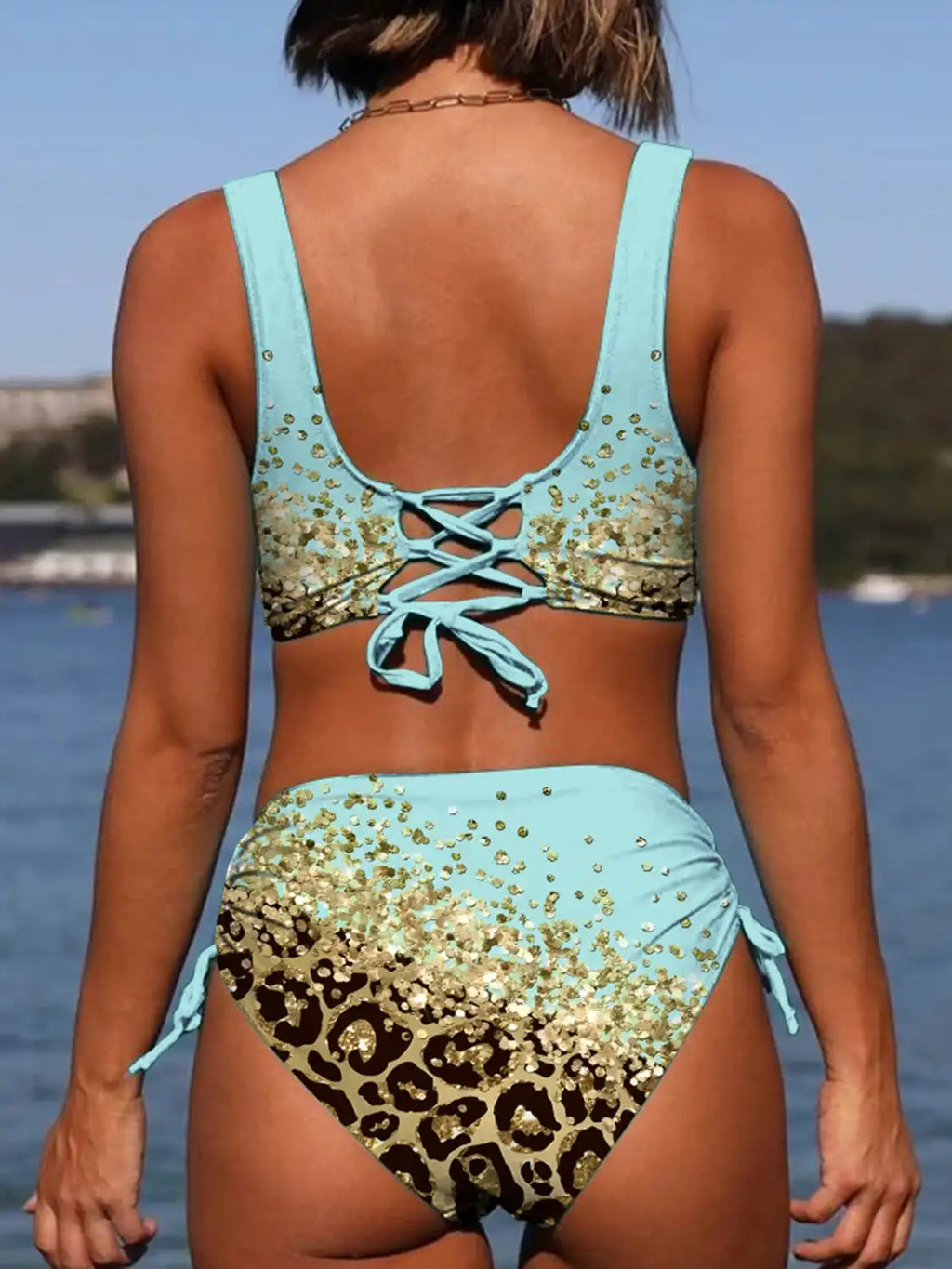 2026 Drawstring V Neck High Waist Bikini Women Printed Swimwear Female Swimsuit Bathers Bathing Swimming Suit Beachwear Summer