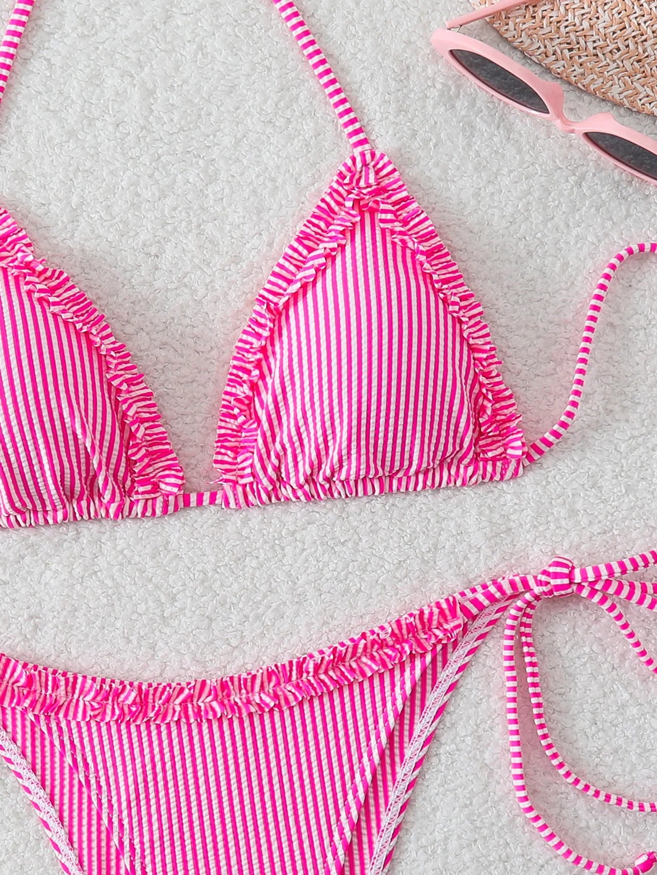 Halter Triangle String Bikinis 2026 Women Sexy Striped Swimsuit Ruffle  Swimwear Female Bathers Bathing Swimming Swim Suit