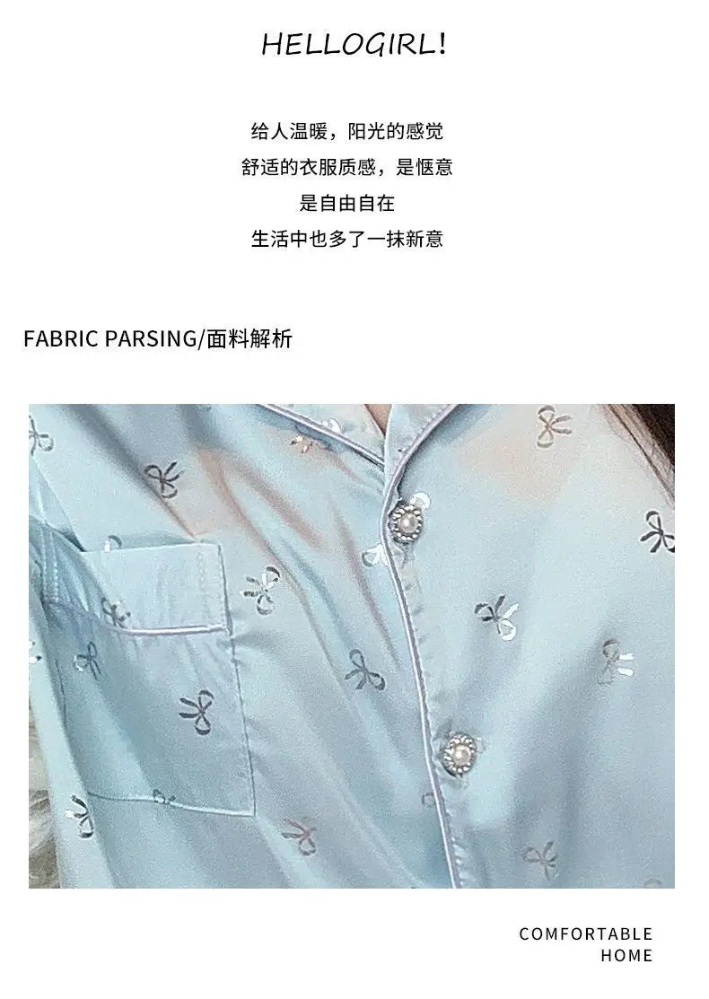 Women's padded pajamas spring and summer three-piece silk home clothes can be worn outside