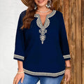 Women's Casual Printed Three Quarter Sleeve Shirt Tops Large Size Women's Tops Loose and Comfortable