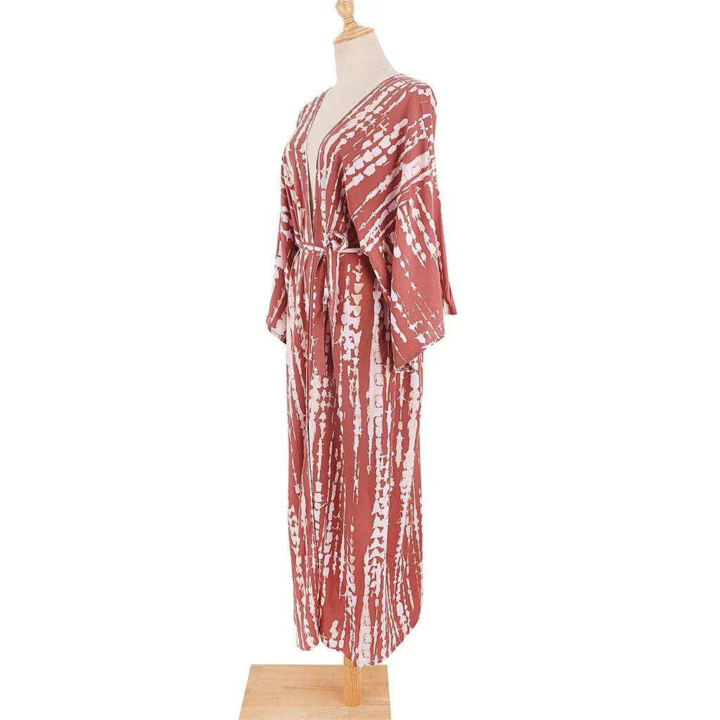 New 10 Colors Printed Long Sleeve With Belt Tunic Beach Cover Up Cover-ups Beach Dress Beach Wear Beachwear Female Women V4521